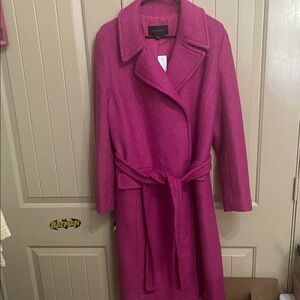Ann Taylor Fuchsia Long Wool-Blend Trench Coat